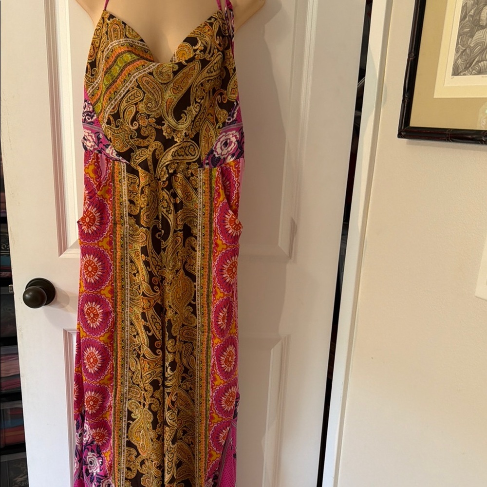 Free People Pink and Gold Paisley silky jumpsuit